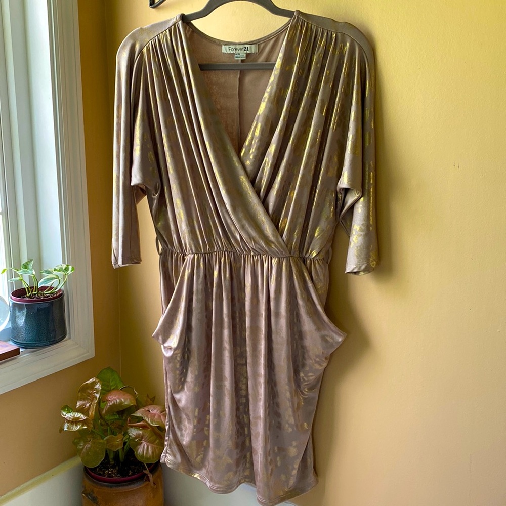 Forever 21 Gold-Accent Taupe Wrap Dress